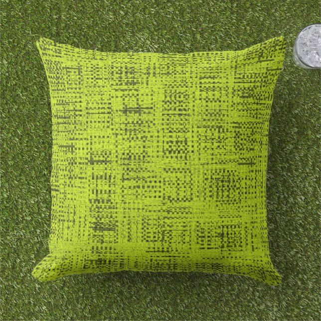 Chartreuse Tweed Throw Pillow Outdoor (Grass)