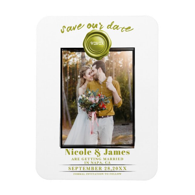 Chartreuse Wax Seal Photo Wedding Save the Date Magnet (Vertical)