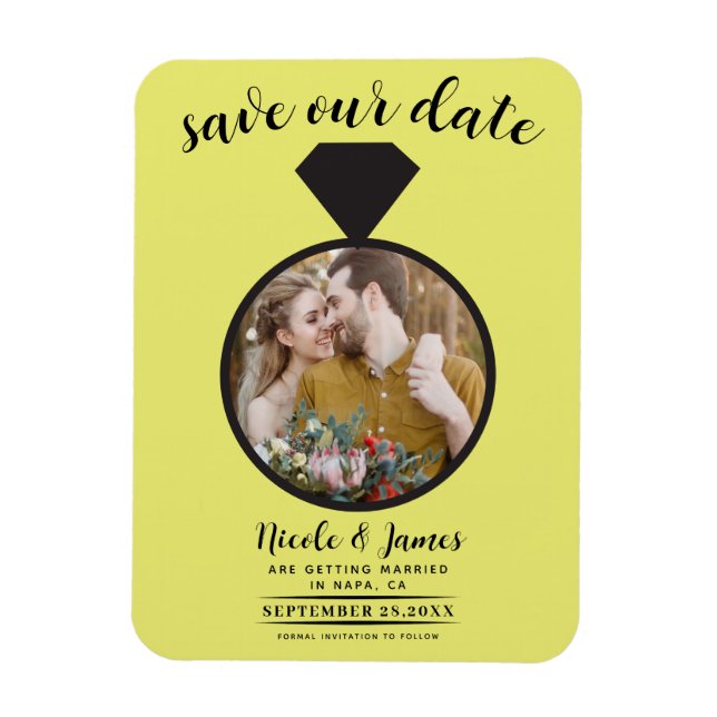 Chartreuse Wedding Ring Photo Save the Date Magnet (Vertical)