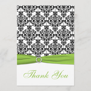 Chartreuse, White, Black Damask Thank You Card
