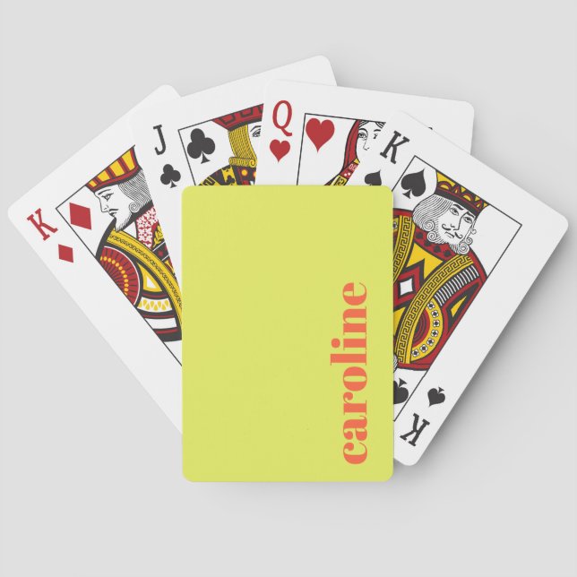 Chartreuse Yellow Bold Orange Name Personalised Playing Cards (Back)