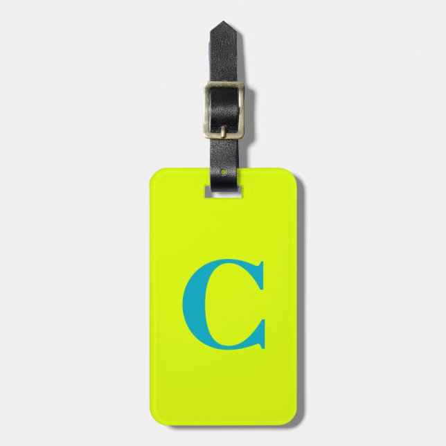Chartreuse Yellow Green Blue Monogram Initials Luggage Tag (Front Vertical)