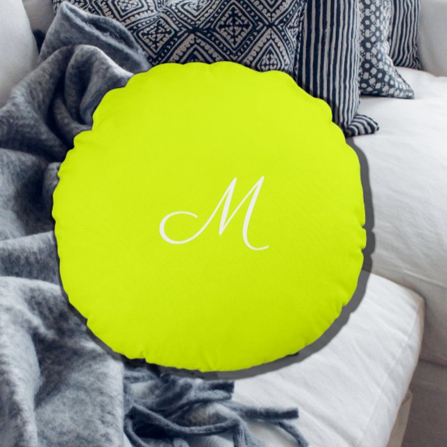 Chartreuse yellow -  monogrammed     round cushion (Creator Uploaded)