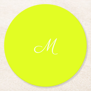Chartreuse yellow -  monogrammed     round paper coaster