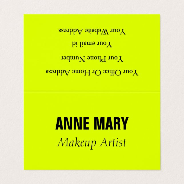 Chartreuse Yellow Neon Colourful Bright Stylish Business Card (Outside Unfolded)