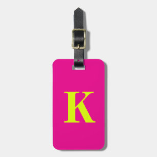 Chartreuse Yellow Neon Hot Pink Monogram Name Luggage Tag