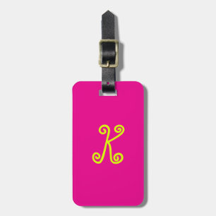 Chartreuse Yellow Neon Hot Pink Monogram Script Luggage Tag