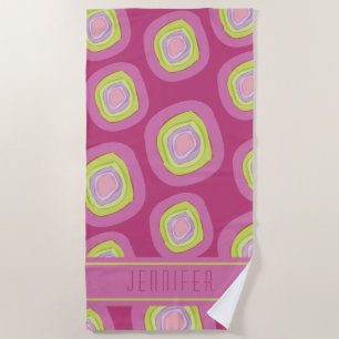 Chartreuse Yellow Pink Circles Pattern Name Beach Towel