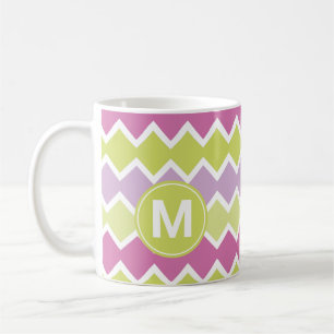 Chartreuse Yellow Pink Monogram  Coffee Mug