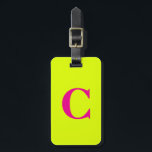 Chartreuse Yellow Pink Monogram Initials Letter Luggage Tag<br><div class="desc">Monogrammed initial and also personal details like name,  address,  phone number and email all of which you can edit. Designed with attractive solid neon yellow colour background,  you can change the colour if you wish. Cool travel gift idea for him or her.</div>