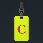 Chartreuse Yellow Pink Monogram Initials Letter Luggage Tag<br><div class="desc">Monogrammed initial and also personal details like name,  address,  phone number and email all of which you can edit. Designed with attractive solid neon yellow colour background,  you can change the colour if you wish. Cool travel gift idea for him or her.</div>