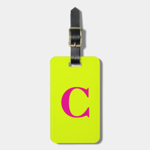 Chartreuse Yellow Pink Monogram Initials Letter Luggage Tag