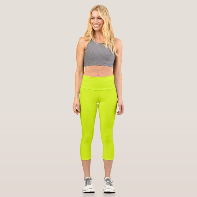 Chartreuse Yellow solid colour Capri Leggings (Front)