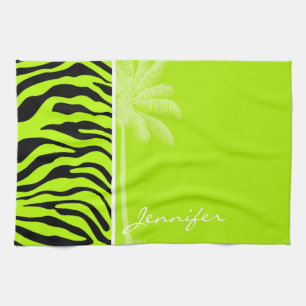 Chartreuse Zebra Stripes Animal Print; Palm Tea Towel