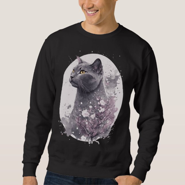 Chartreux Cat Japanese Cherry Blossom Floral Sakur Sweatshirt (Front)