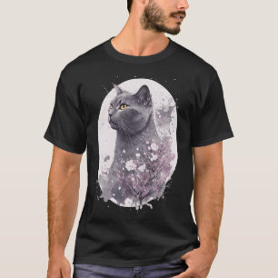 Chartreux Cat Japanese Cherry Blossom Floral Sakur T-Shirt