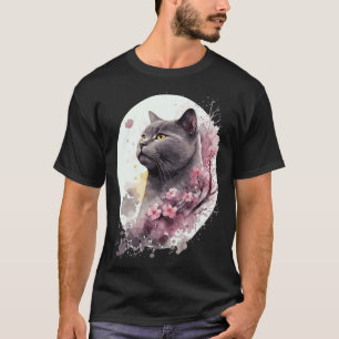 Chartreux Cat Japanese Cherry Blossom Sakura Cat T-Shirt