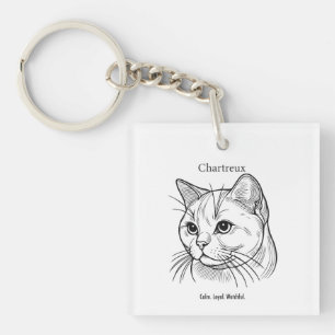 Chartreux Cat Portrait Key Ring