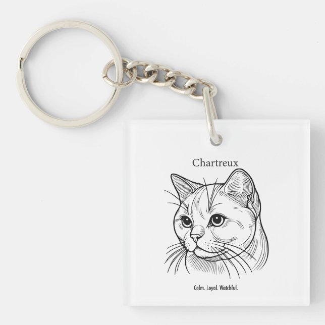 Chartreux Cat Portrait Key Ring (Front)