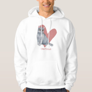 Chartreux Cat Watercolor Kitty Pink Heart Hoodie