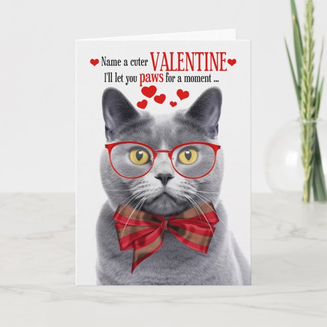 Chartreux Grey Cat Feline Humour Valentine's Day Holiday Card (Front)