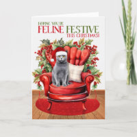 Chartreux Grey Christmas Cat FELINE Festive
