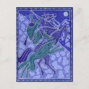 Chase, Man Horse Riding Wolf Animals Illustration Postcard