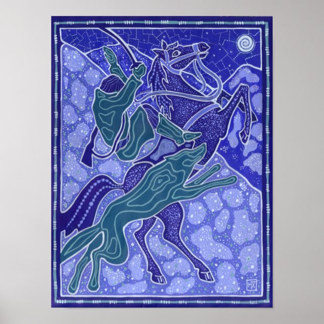 Chase, Man Horse Riding Wolf Animals Illustration Poster (Front)