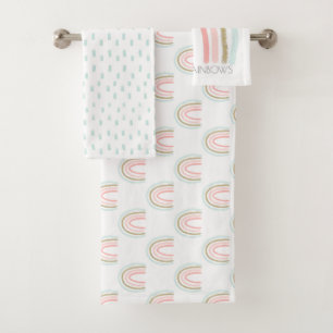 Chase Rainbows Pastel Colours & Faux Gold Glitter Bath Towel Set