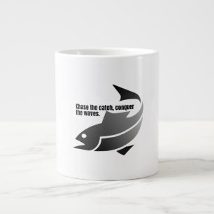 Chase the catch, conquer the waves. large coffee mug