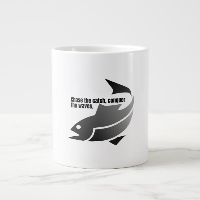Chase the catch, conquer the waves. large coffee mug (Front)