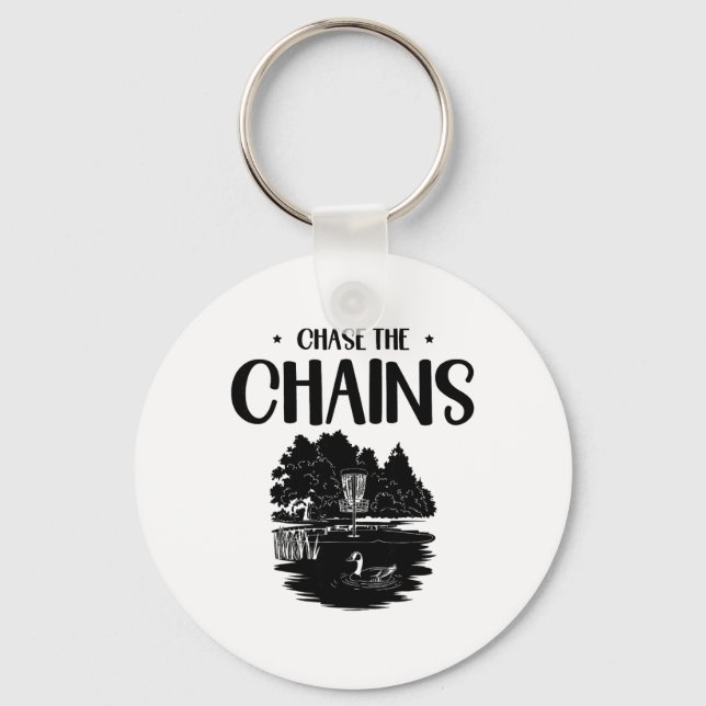 Chase The Chains Disc Golf Frisbee Art  Key Ring (Front)