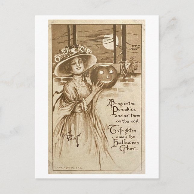 Chase the Halloween Ghosts Away Vintage Postcard (Front)
