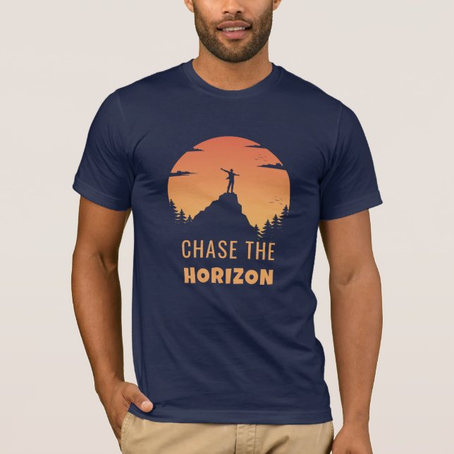 Chase the Horizon – Bold Sunset Mountain Adventure T-Shirt (Front)
