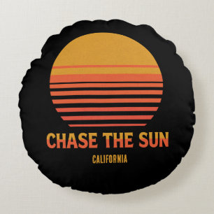 Chase The Sun Retro Sunset 70s Custom Template Round Cushion