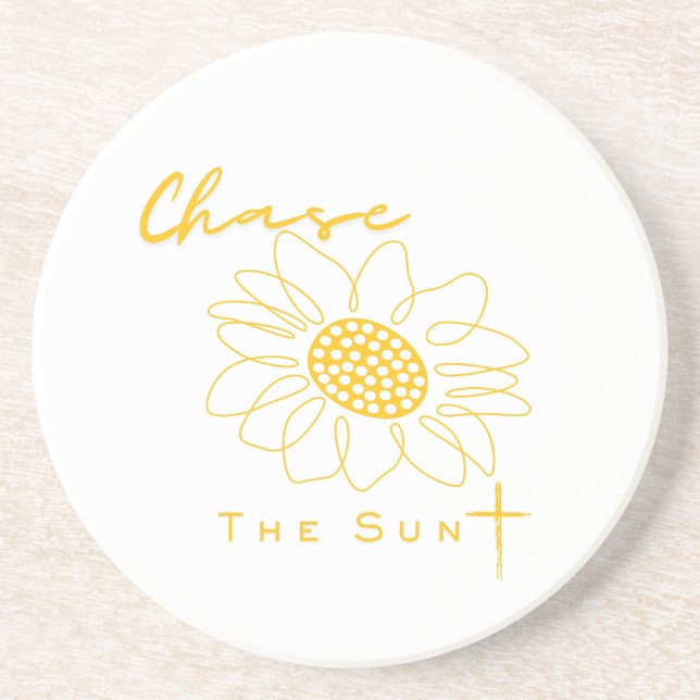 "Chase the Sun" Sunflower Stone Coaster (Front)