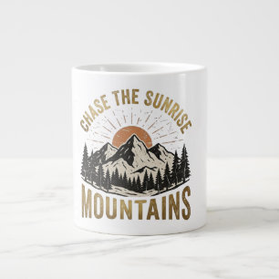 Chase The Sunrise Mountains Vintage Camping Hiking Large Coffee Mug