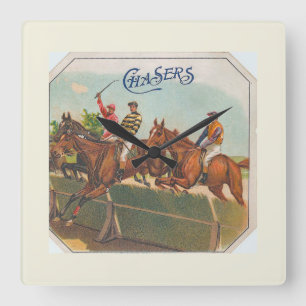 Chasers Vintage Horse Racing Square Wall Clock