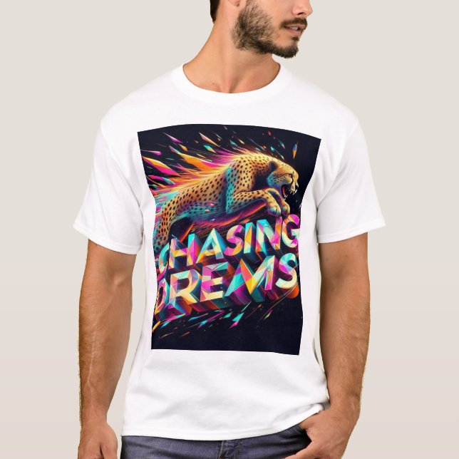 Chasing Dreams - Vibrant Cheetah in Neon Prism T-Shirt (Front)