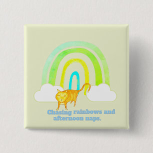 Chasing Rainbows and Naps Cute Ginger Cat 15 Cm Square Badge