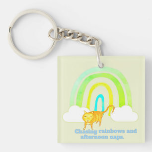 Chasing Rainbows and Naps Cute Ginger Cat Key Ring
