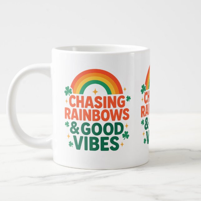Chasing Rainbows & Good Vibes St. Paddy’s Day Large Coffee Mug (Left)