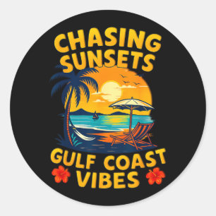 Chasing Sunsets Gulf Coast Vibes Retro Beach Classic Round Sticker