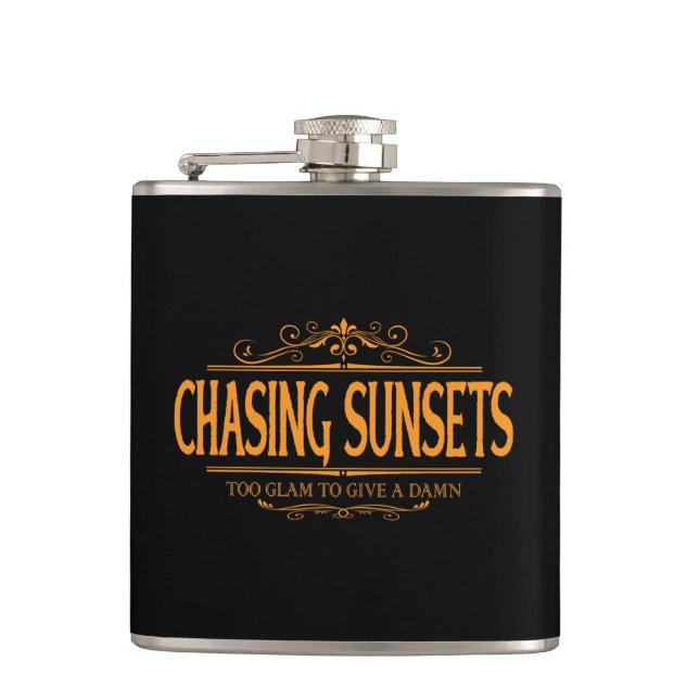 Chasing sunsets hip flask (Front)