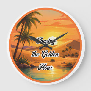 Chasing the Golden Hour Sunset Oasis Aesthetic Large Clock