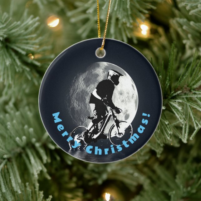 Chasing the Moon - Mountain Biker Ceramic Ornament (Tree)