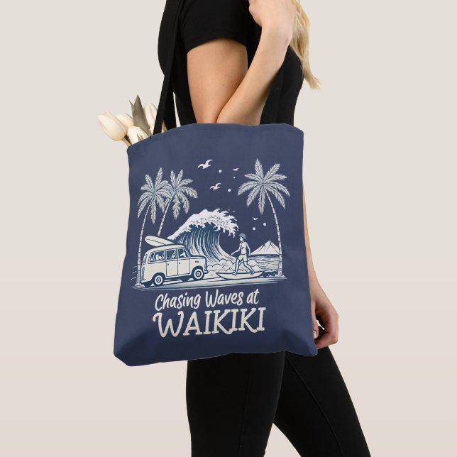 Chasing Waves at Waikiki Tote Bag (Close Up)
