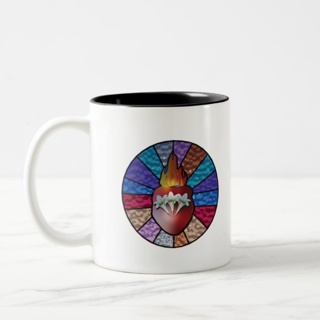 Chaste Heart of St. Joseph: Stained Glass Version  Two-Tone Coffee Mug (Left)
