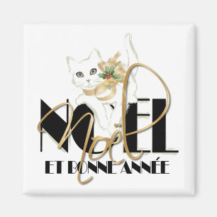 Chat Blanc, Noël et Bonne Année Magnet
