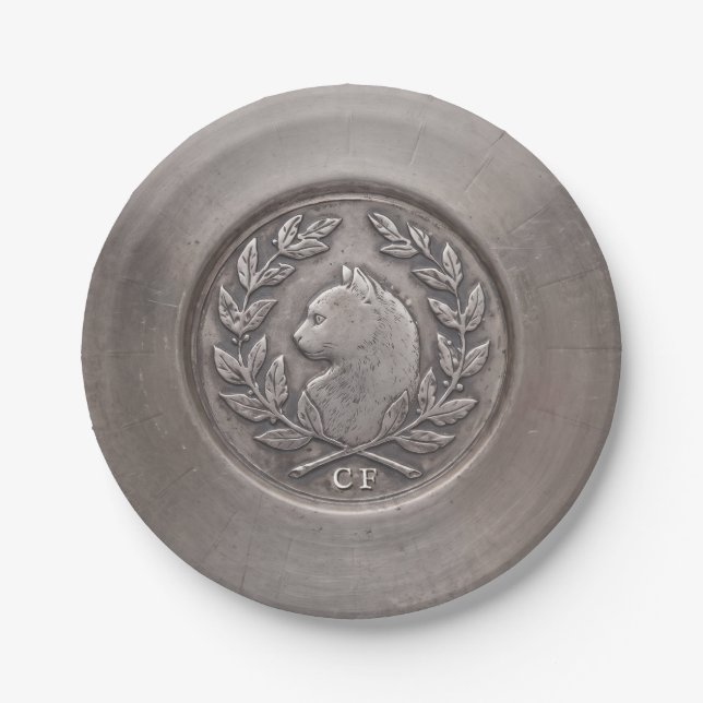 Chat d’Argent Vintage Silver Platter Paper  Plate (Front)